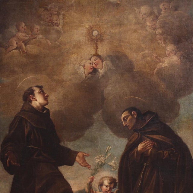 Italian Artist, Adoration of Friars with Cherubs, 1670, Oil on Canvas For Sale - Image 3 of 16