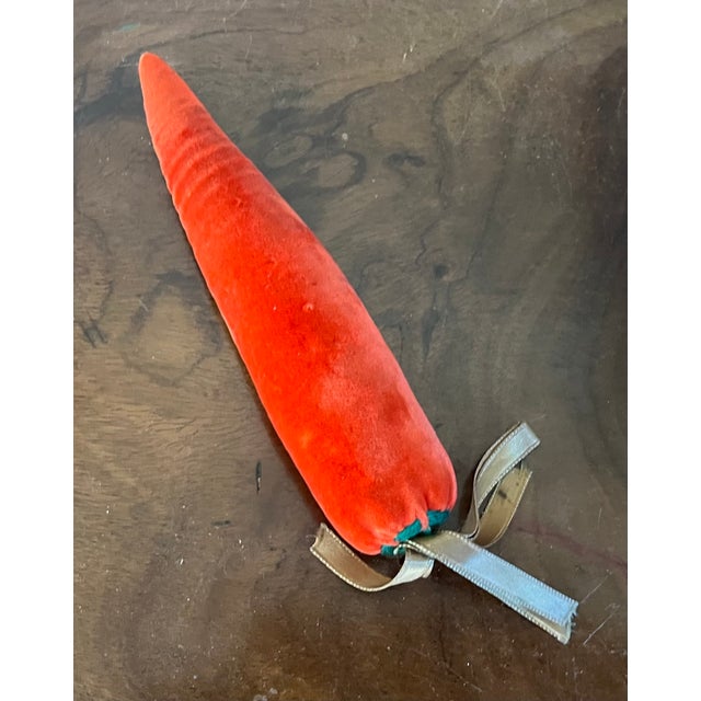 Early 20th Century Orange Velvet Soft Sculpture or Pin Cushion in the Form of a Carrot With Green Silk Ribbon Top For Sale - Image 5 of 10