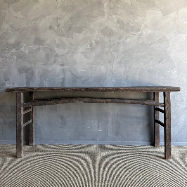 Mid-Century Modern Vintage Elm Wood Console Table For Sale - Image 3 of 9