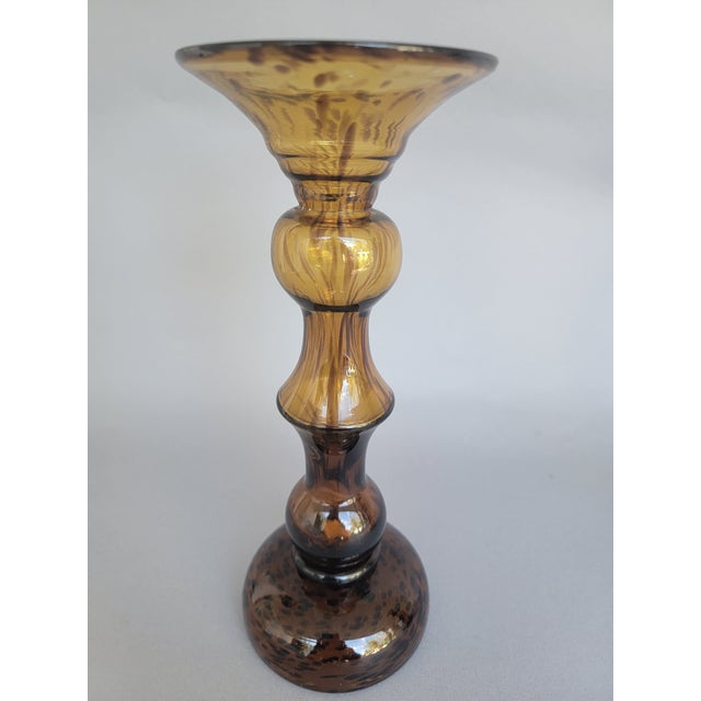 Glass Faux Tortoise Candlestick For Sale In Miami - Image 6 of 6