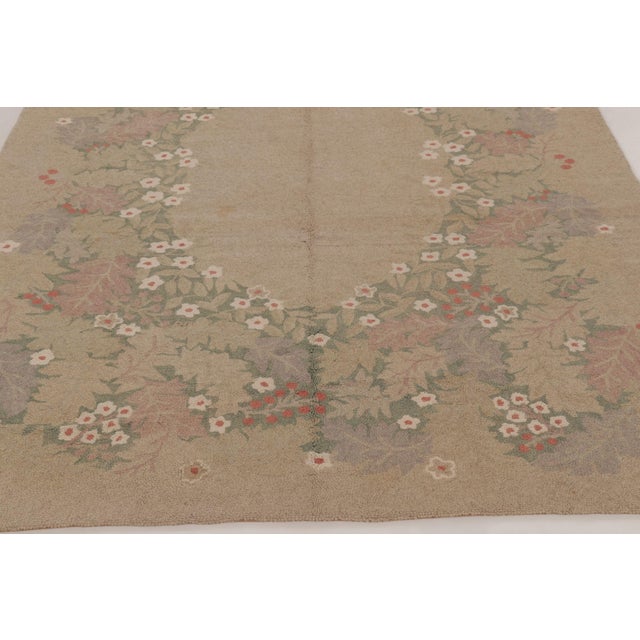 1920s Antique 20th Century Hooked Rug in Taupe With Garden Wreath Design - Rug & Kilim For Sale - Image 5 of 11