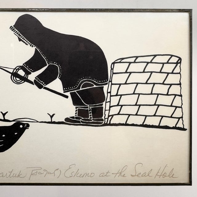1970s Vintage Inuit Print “Eskimo at the Seal Hole” by Henry Napartuk, Signed For Sale - Image 5 of 7