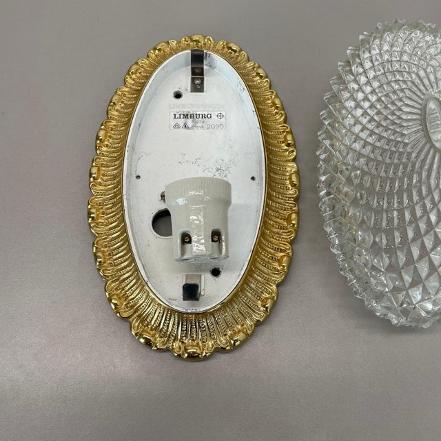 Gold Tone Glass Wall Light attributed to Glashütte Limburg, 1970s For Sale - Image 9 of 17