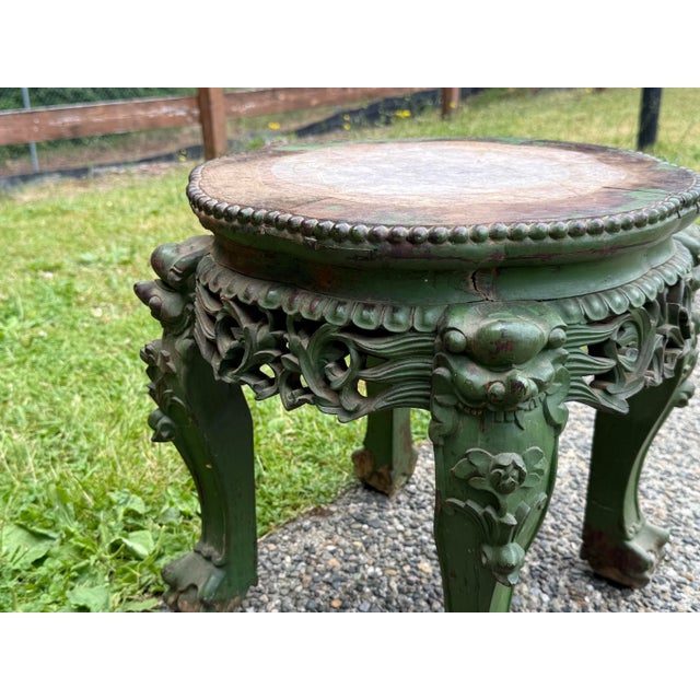Antique 19th Century Chinese Carved Hongmu Rosewood Marble Top Table Cut Down For Sale In Seattle - Image 6 of 7