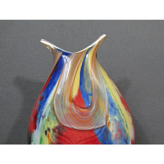 Large Murano-Style Multicolor Hand-Blown Freeform Art Glass Vase For Sale - Image 12 of 15
