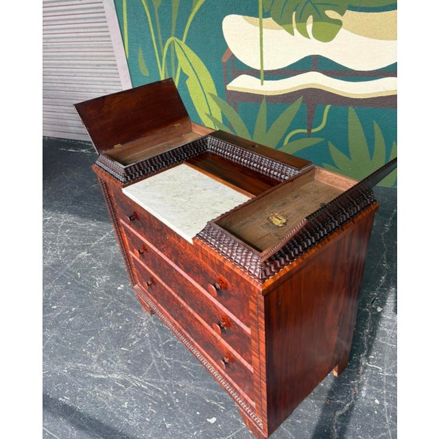 Antique 19th Century Flame Mahogany Marble-Topped Chest For Sale - Image 4 of 16