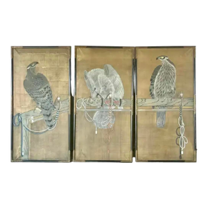 Japanese Falconry Watercolor Panels, Set of Three