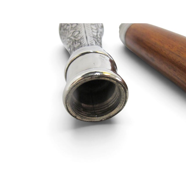Early 20th Century Victorian Floral Chased Silver Plate Cigar Smugglers Walking Stick Cane For Sale - Image 5 of 10