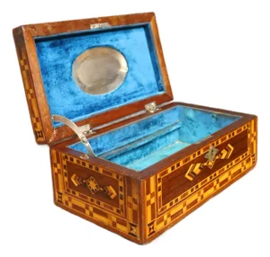 Victorian Marquetry Jewelry Box in Mahogany, Rosewood & Satinwood