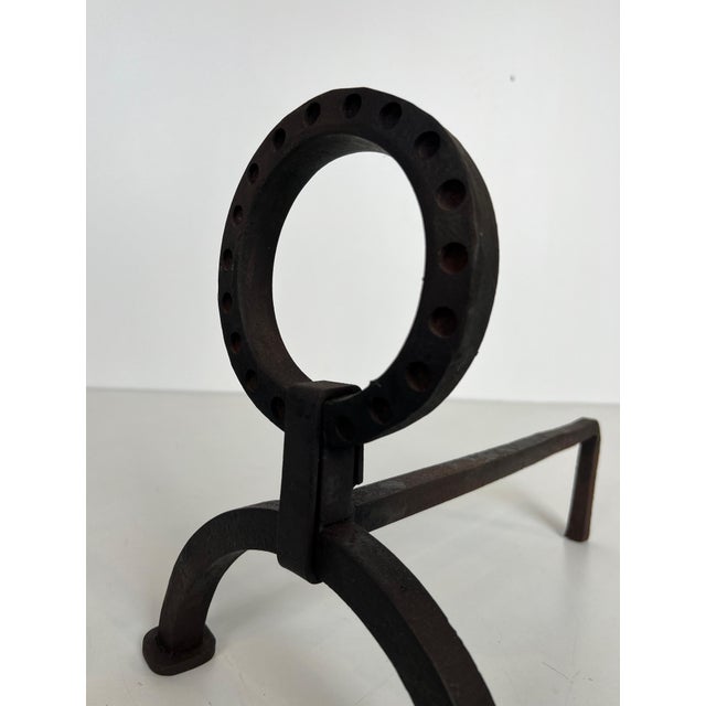 Pair of Modernist Wrought Iron Andirons in the Style of Jacques Adnet For Sale - Image 12 of 12