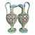 Pair Signed J. Leonardo Portuguese Hand-Painted Reticulated Ceramic Ewers, 15" For Sale