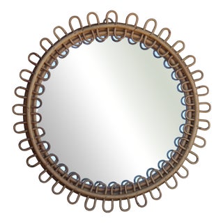 Round Rattan Mirror by Franco Albini, Italy, 1950s For Sale