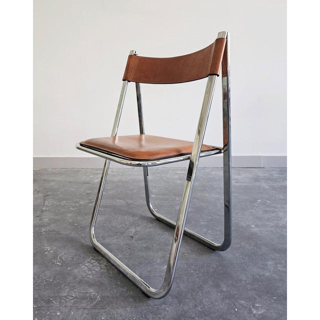 1970s Set of Model Tamara Folding Chairs in Cognac Leather attributed to Arrben, Italy, 1970s For Sale - Image 5 of 14