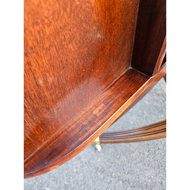 Vintage Round English Leather Tilt- Top Mahogany Game Table For Sale - Image 10 of 10