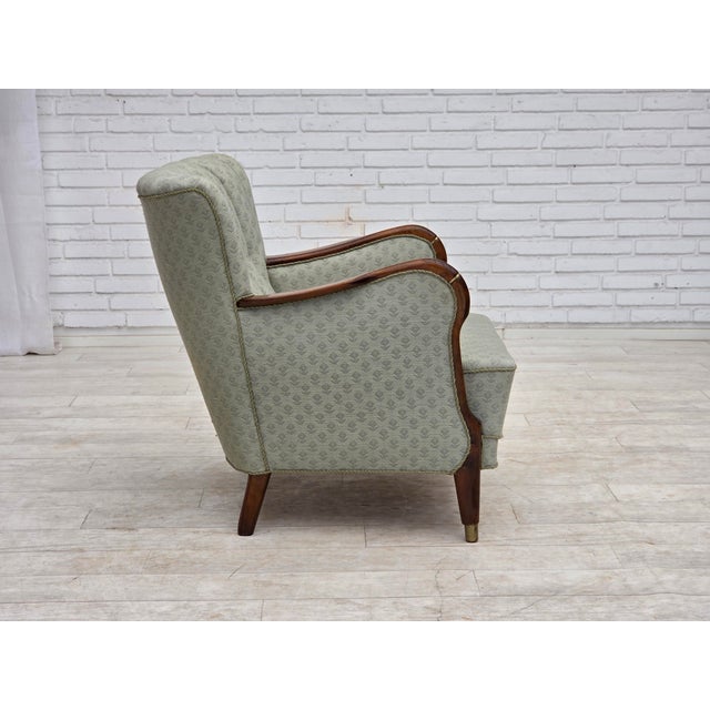 Wood Danish Armchair in Light Blue Furniture Fabric and Beech Wood, 1960s For Sale - Image 7 of 15