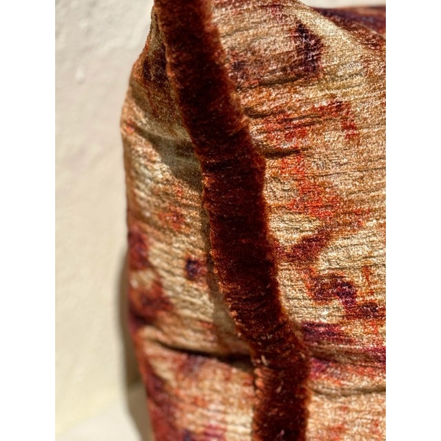 Bespoke Accent Pillow: Sumptuous Orange/Terracotta “Tie- Dyed” Slub Boucle Velvet Xlong Pillow W/Silk Triple Ply Moss Fringe/ 50/50 Down All New For Sale In Los Angeles - Image 6 of 12