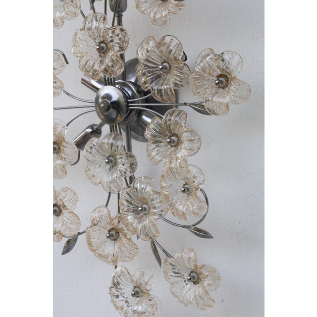 1970s Italian Large Size Gold and Transparent Murano Glass Wall Light or Ceiling Light Flower For Sale - Image 10 of 17