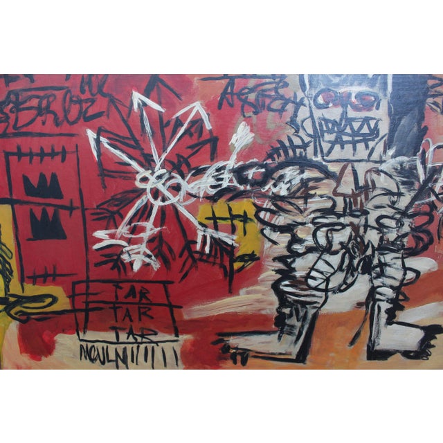 Mid-Century Modern After Basquiat, Neo-Expressionist Composition, 1980s, Oil & Wood For Sale - Image 3 of 9