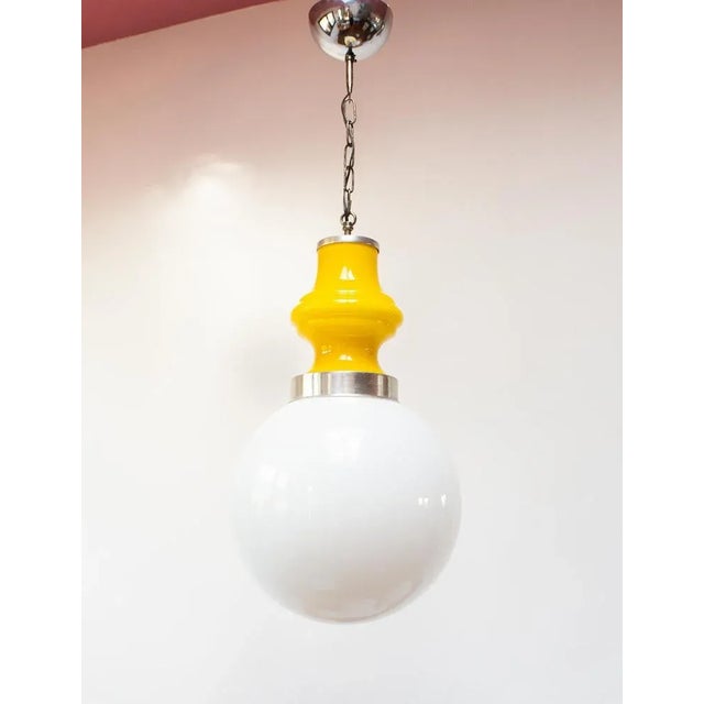White Yellow and White Opaline Glass Pendant, 1960s For Sale - Image 8 of 8