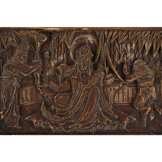 36" Vintage Antique Chinese Carved Camphor Chest Featuring Guan Yin For Sale - Image 13 of 18