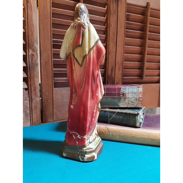 Vintage Religions Icon Early 20th Century Italian Jesus Chalkware Figurine For Sale - Image 4 of 9