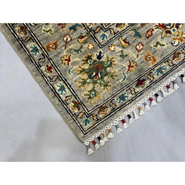 Sultani Pomegranate Floral Wool Rug in Gray, Teal and Burgundy, 5' X 6'9" For Sale - Image 11 of 15