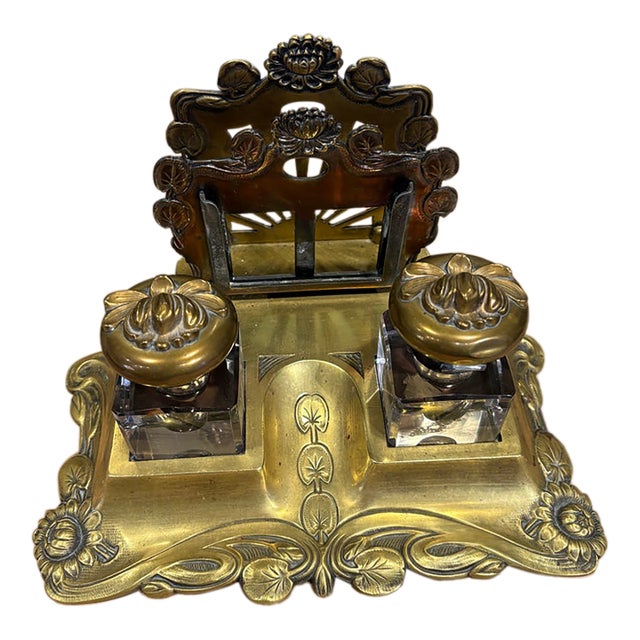 Antique Double Inkwell With Letter Rack For Sale