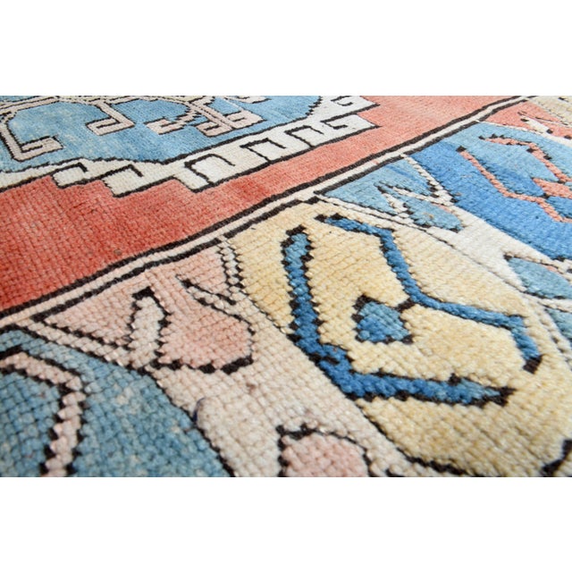Orange 1970s Vintage Turkish Handmade Wool Cotton Orange Blue Area Rug For Sale - Image 8 of 11