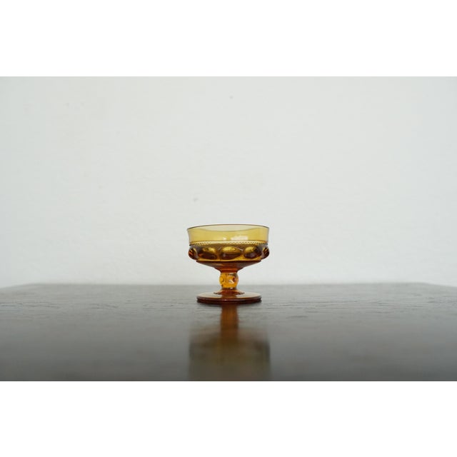 Vintage Indiana Glass Amber King’s Crown Thumbprint Sherbet Glasses - Set of 7 For Sale - Image 14 of 16