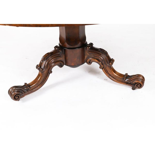 Antique Victorian Burr Walnut and Floral Marquetry Loo Table, 1800s For Sale - Image 13 of 16