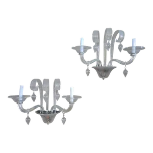 Mid-Century Venetian Inspired Murano Style Sconces - a Pair
