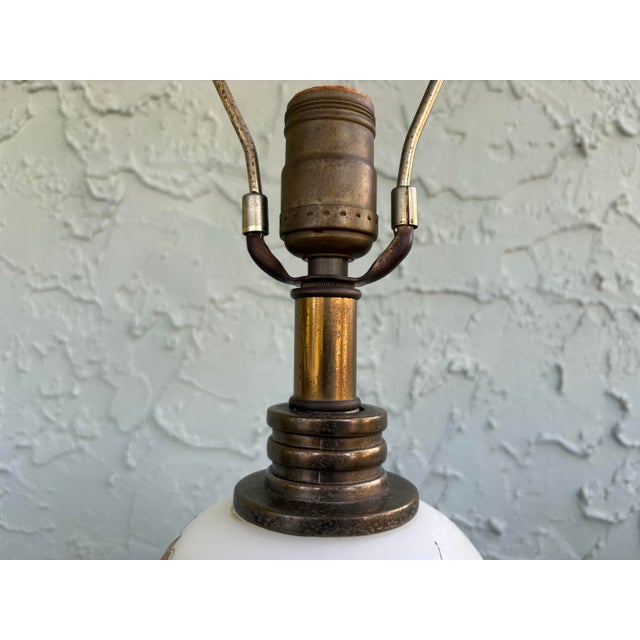 Metal Vintage 1970s Milk Glass Table Lamp With Grape Motif and Brass Base For Sale - Image 7 of 12