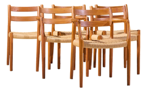 Niels Møller Models 84 and 67 Mid Century Danish Teak and Rope Dining Chairs - Set of 6