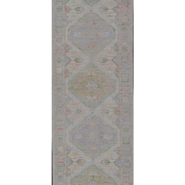 Textile Modern Oushak Runner Design in Cream Background and All-Over Design 3'2 X 16'6 For Sale - Image 7 of 10