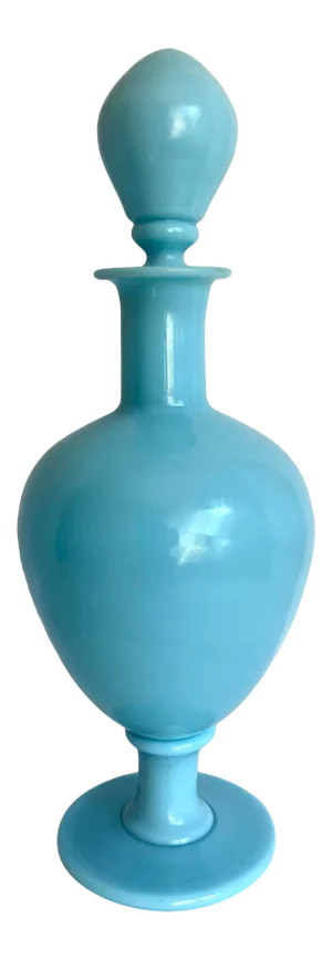 Antique Portieux Vallerysthal French Blue Opaline Glass Decanter
