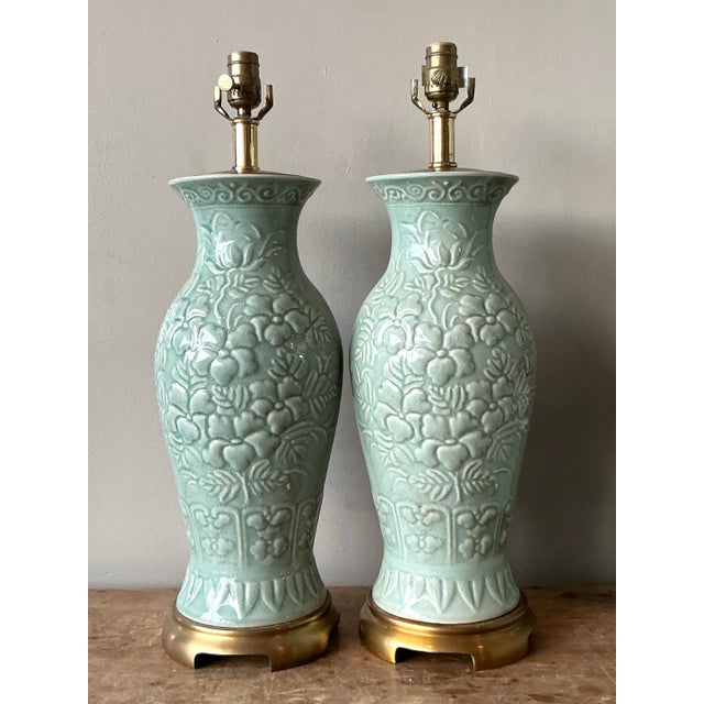 Vintage Boho Maitland Smith Celadon Lamp For Sale - Image 9 of 12