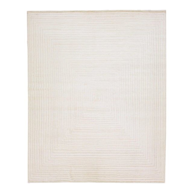 2010s Ivory Modern Moroccan Style Oversize Wool Rug With Op Art Design by Apadana For Sale