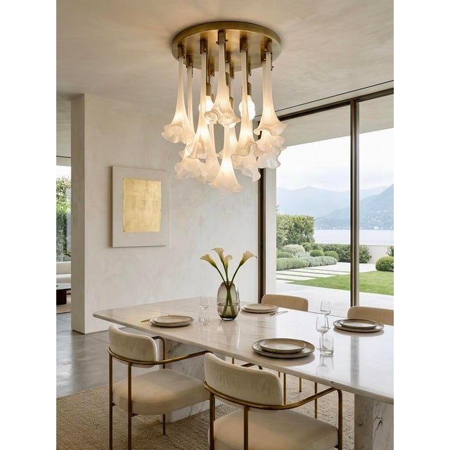 The unique Murano chandelier Calla or Lily by Venini was made in Italy in the 1960s. Beautiful chandelier with glass...