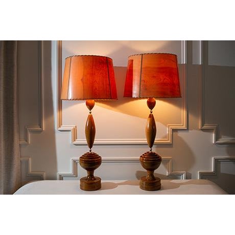 Brown 1960's Mid Century Modern Wood Table Lamps - Pair, Myrtlewood For Sale - Image 8 of 9