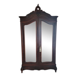 Vintage French Provincial Louis XV Mirrored Armoire For Sale
