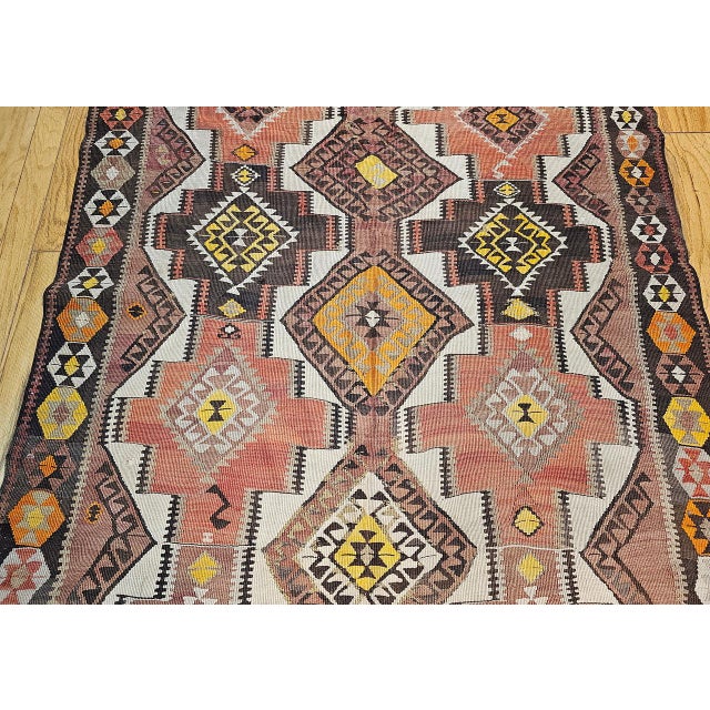 Salmon Vintage Kurdish Kilim Gallery Rug, Handwoven Wool, Allover Geometric Pattern, 5x14.5 For Sale - Image 8 of 14