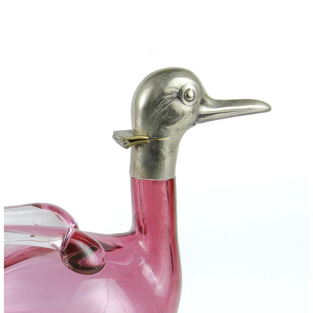 Pink Pair of 1960s Silver-Plated and Deep Cranberry Pink Glass Figural Duck Claret Jugs, Czech Republic For Sale - Image 8 of 10