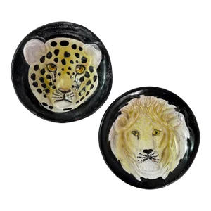 Mid-Century Italian Pottery Wild Cat Trinket Dishes - a Pair