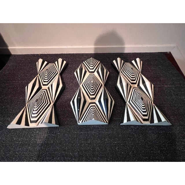 Plastic 1990s Art Deco Wall Sculptures Black and White - Set of 3 For Sale - Image 7 of 8