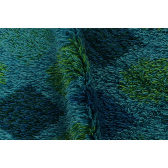 Textile Vintage Swedish Rya Rug, Teal With Color-Block Checkerboard - Rug & Kilim For Sale - Image 7 of 8