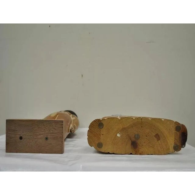 Wood Late 20th Century Vintage Sarreid Ltd Pine Wooden Folk Art Sculptures Man and Woman - a Pair For Sale - Image 7 of 7