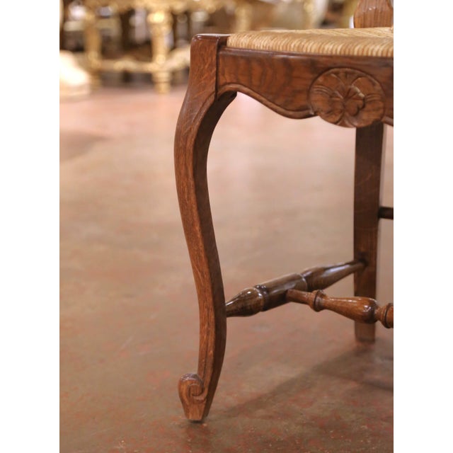 Set of Six French Ladder Back Oak Dining Chairs With Rush Seat From Normandy For Sale - Image 9 of 14