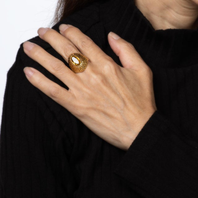 60s Portuguese Citrine Ring 19k Yellow Gold Cocktail Dome Fine Jewelry 7.5 For Sale In Los Angeles - Image 6 of 7