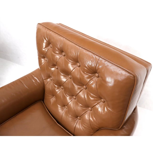 Pair of Chesterfield Style Leather Chairs W/ Ottomans Brown to Tan For Sale - Image 11 of 15