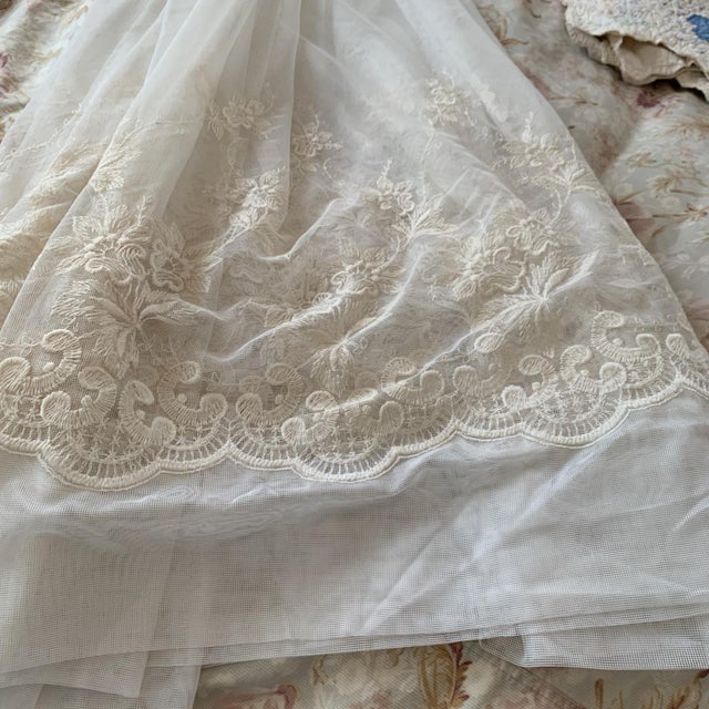 Vintage Extra Wide Ivory Floral Lace Sheer Drapery Panel For Sale - Image 11 of 12